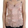 Women Dolce & Gabbana Women'S Sleepwear | Dolce & Gabbana Pink Satin Lace Roses Tank Top Lingerie