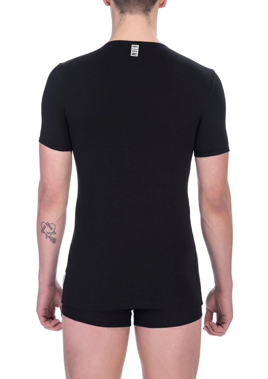 Men Bikkembergs Men'S T-Shirts | Bikkembergs Sleek V-Neck Cotton Blend T-Shirt - Black