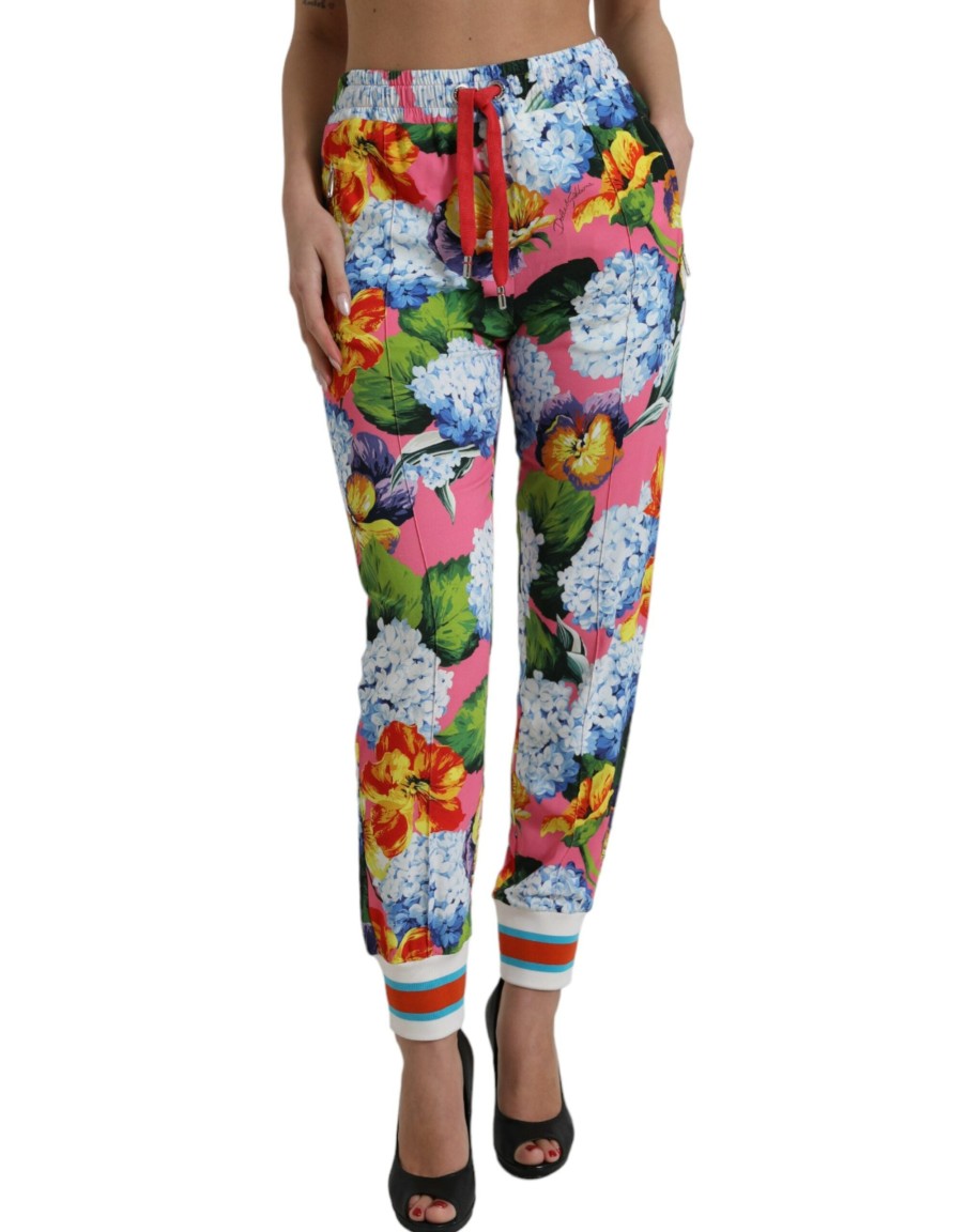 Women Dolce & Gabbana Women'S Pants & Jeans | Dolce & Gabbana Floral High-Rise Drawstring Jogger Pants