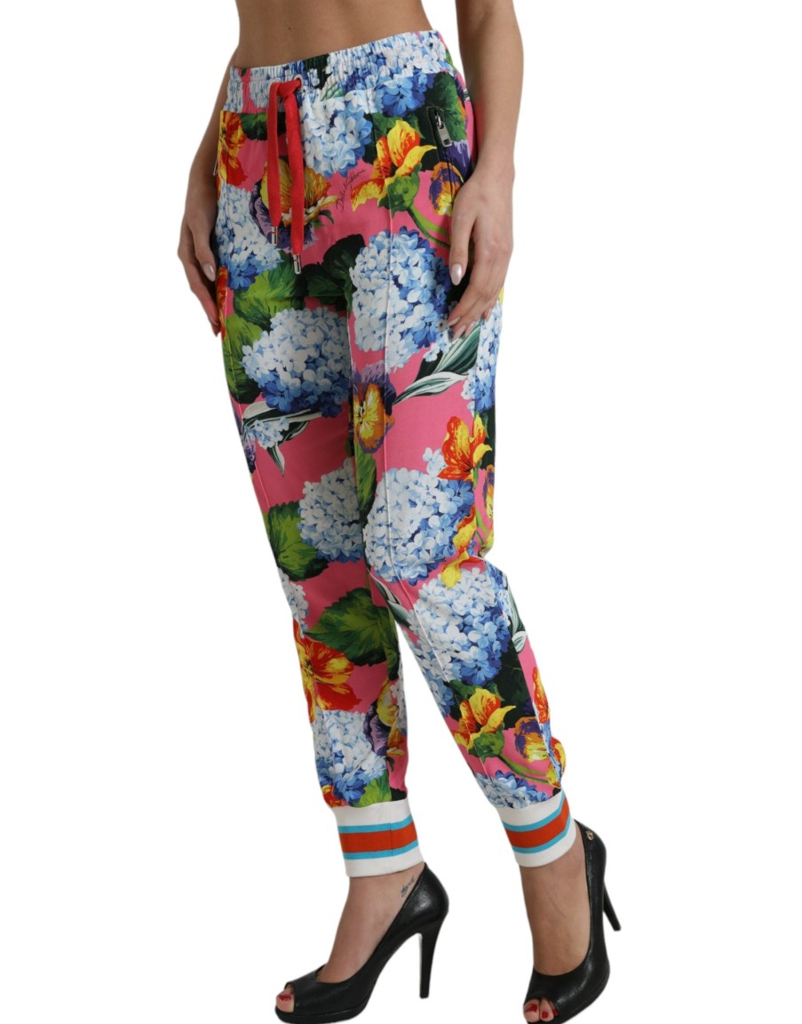 Women Dolce & Gabbana Women'S Pants & Jeans | Dolce & Gabbana Floral High-Rise Drawstring Jogger Pants