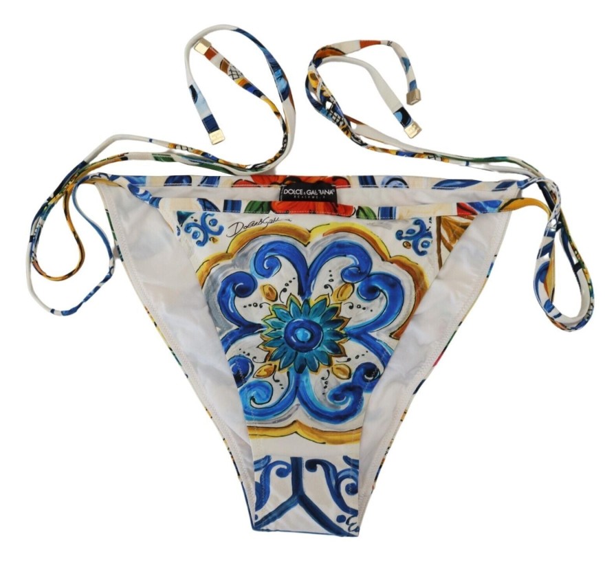 Women Dolce & Gabbana Women'S Swimwear | Dolce & Gabbana Multicolor Side Tie Bottom Swimwear Bikini