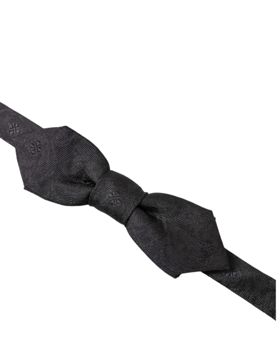 Men Dolce & Gabbana Men'S Ties & Bowties | Dolce & Gabbana Black Fantasy Silk Adjustable Neck Men Papillon Bow Ti