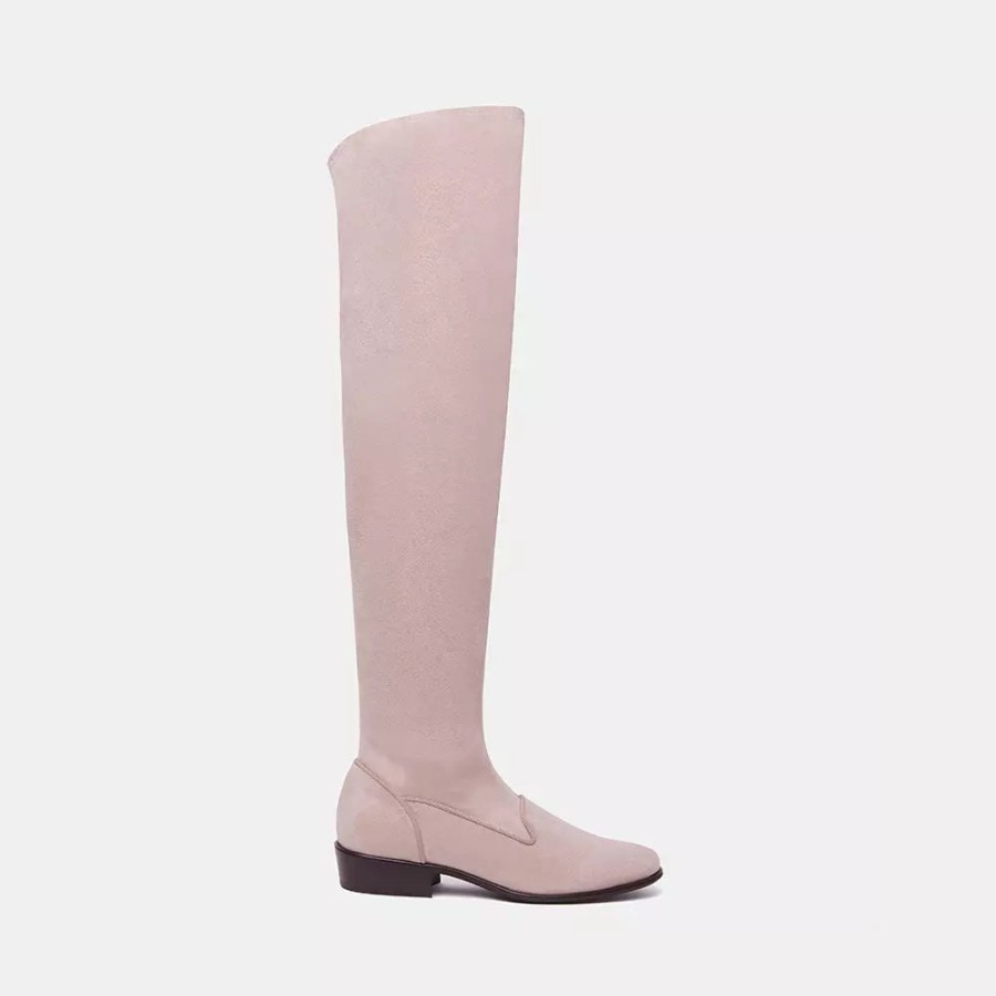 Women Charles Philip Women'S Boots | Charles Philip Elegant Beige Suede Knee-High Boots