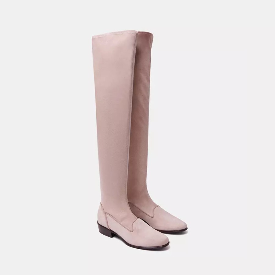 Women Charles Philip Women'S Boots | Charles Philip Elegant Beige Suede Knee-High Boots