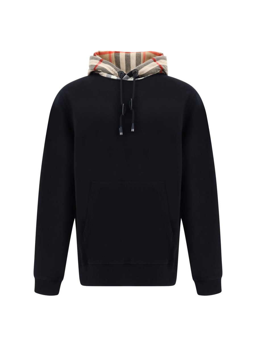 Men Burberry Men'S Sweatsuit | Burberry Black Cotton Samuel Hoodie Sweatshirt