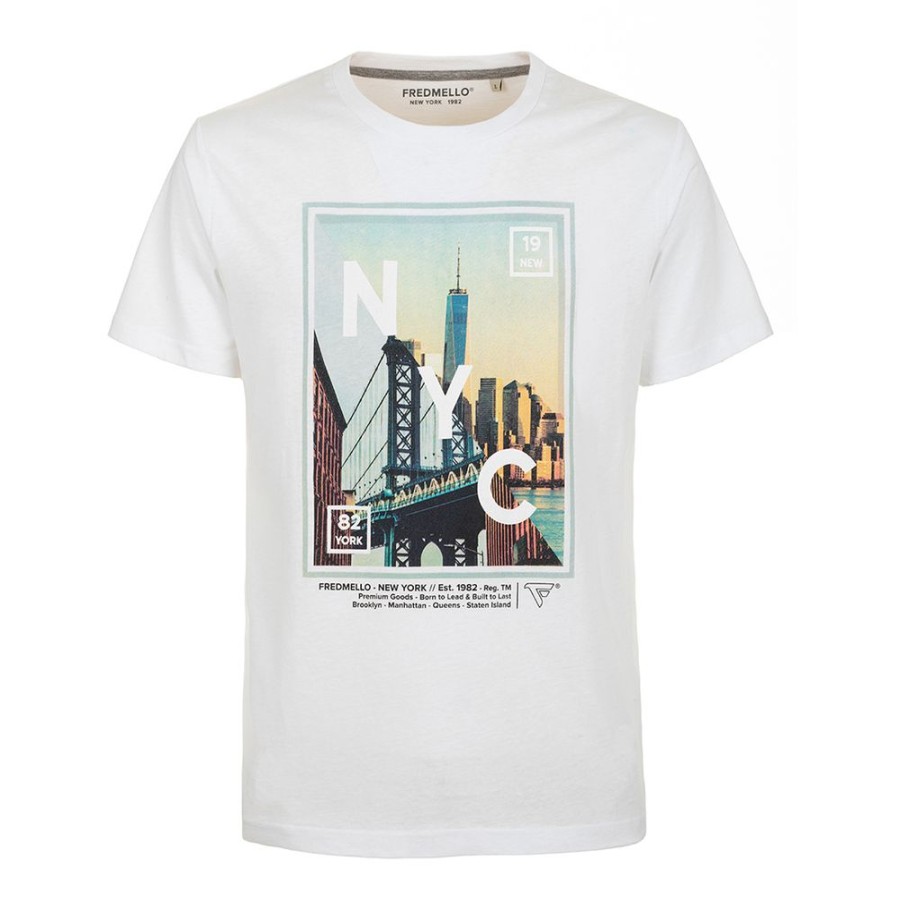 Men Fred Mello Men'S T-Shirts | Fred Mello Crisp White Cotton Crewneck Tee