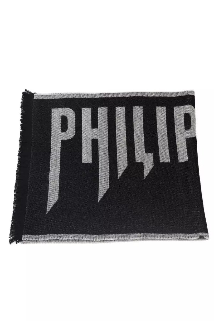 Men Philipp Plein Men'S Scarves | Philipp Plein Chic Fringed Logo Scarf In Sophisticated Gray