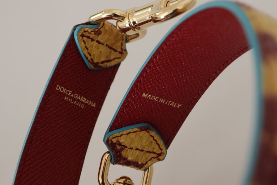 Women Dolce & Gabbana Women'S Leather Accessories | Dolce & Gabbana Yellow Red Leather Gold Tone Shoulder Strap