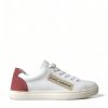 Women Dolce & Gabbana Women'S Sneakers | Dolce & Gabbana White Pink Leather Low Top Sneakers Shoes