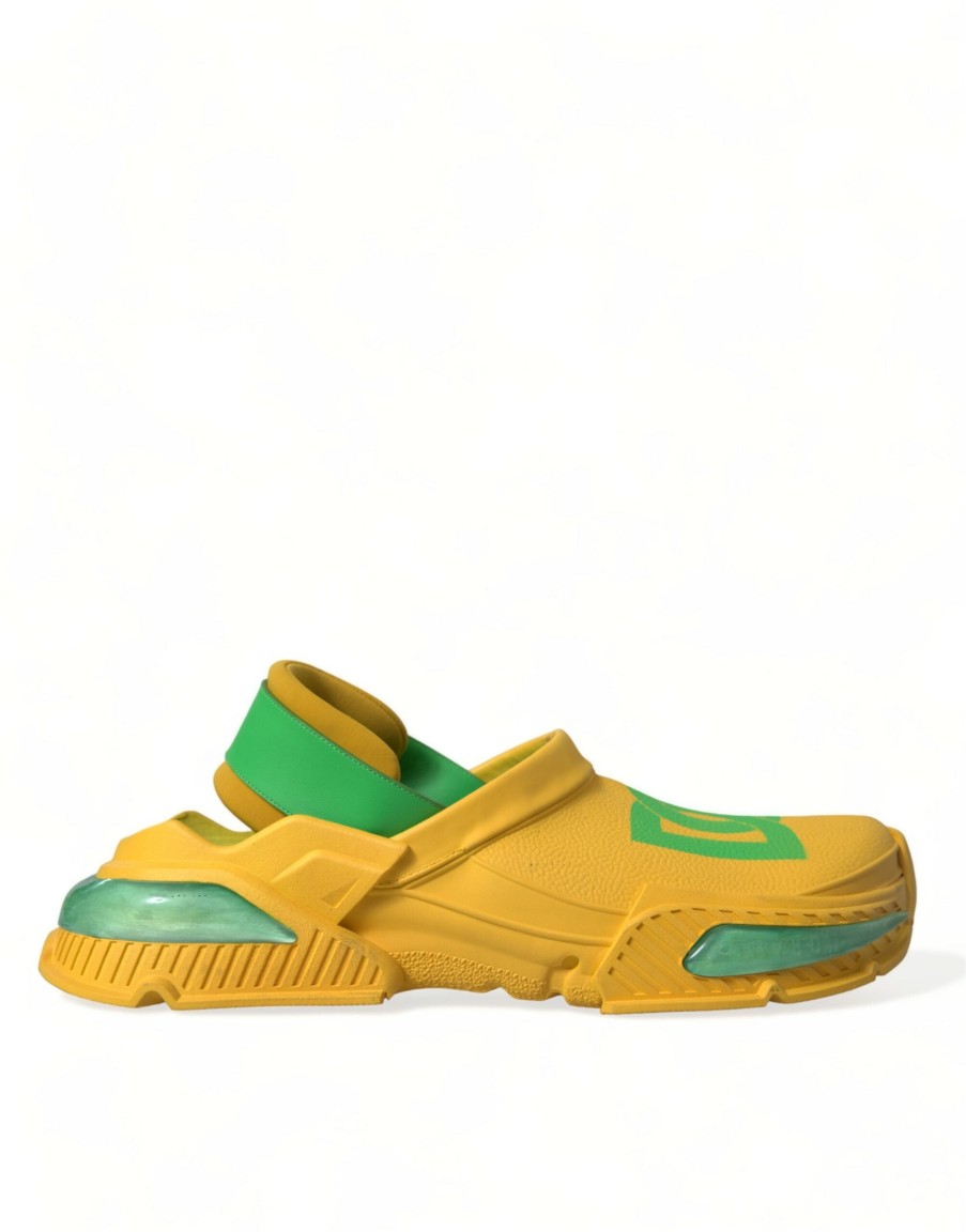 Men Dolce & Gabbana Men'S Slide Sandals | Dolce & Gabbana Yellow Green Rubber Clogs Men Slippers Men Shoes