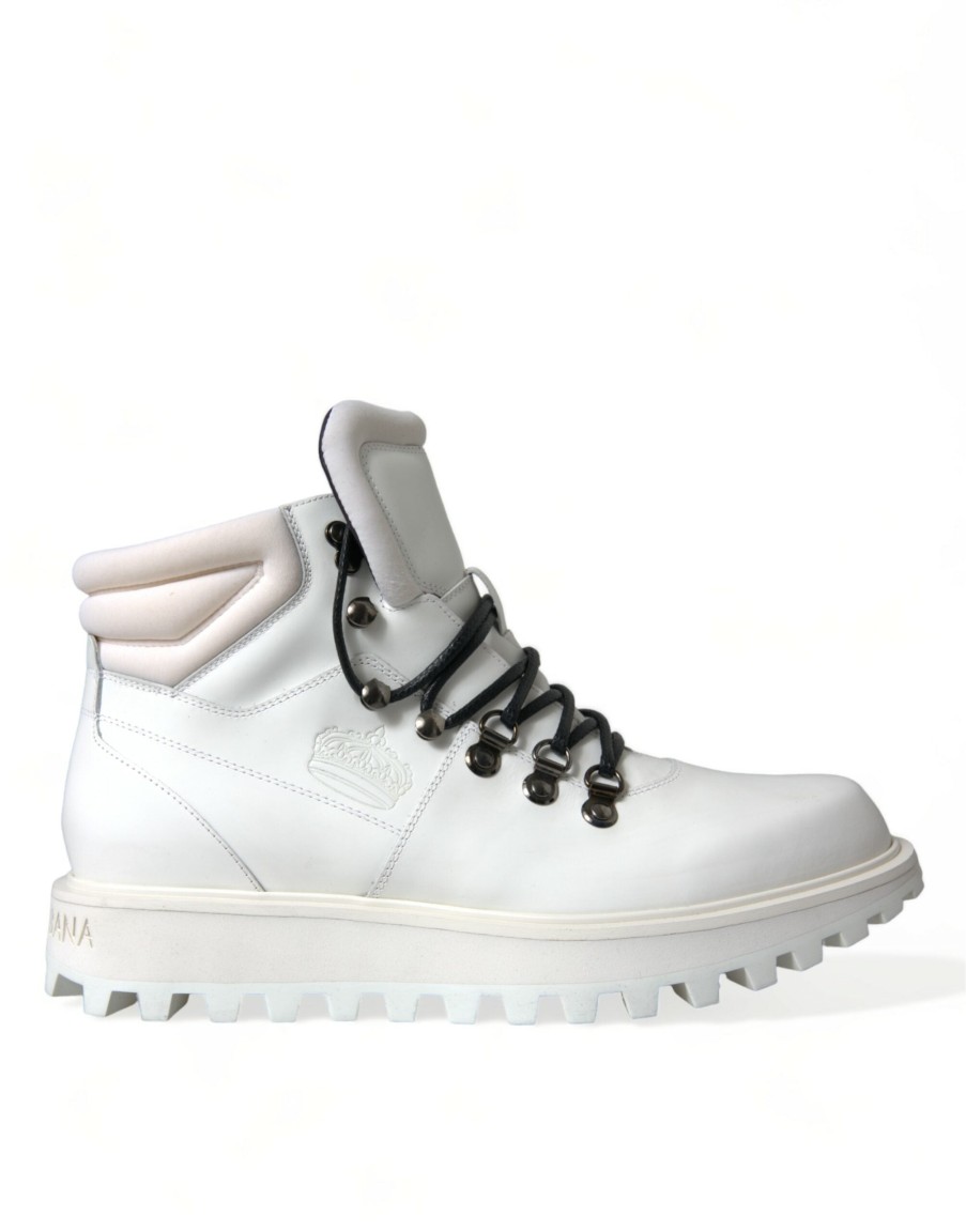 Men Dolce & Gabbana Men'S Boots | Dolce & Gabbana White Vulcano Trekking Ankle Boots Shoes