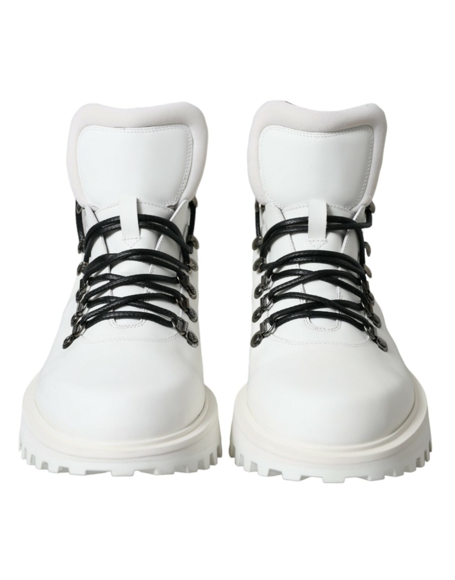 Men Dolce & Gabbana Men'S Boots | Dolce & Gabbana White Vulcano Trekking Ankle Boots Shoes