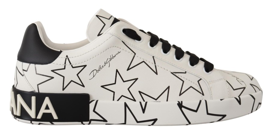 Men Dolce & Gabbana Men'S Sneakers | Dolce & Gabbana White Leather Stars Low Top Sneakers Shoes