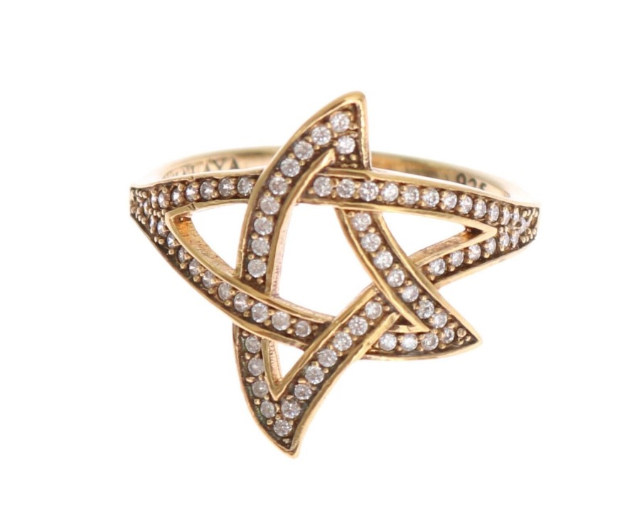 Women Nialaya Women'S Rings | Nialaya Gold Star Clear Cz Gold 925 Silver Ring