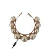 Women Dolce & Gabbana Women'S Headbands | Dolce & Gabbana Gold Brass Crystal Faux Pearl Crown Logo Tiara Diadem