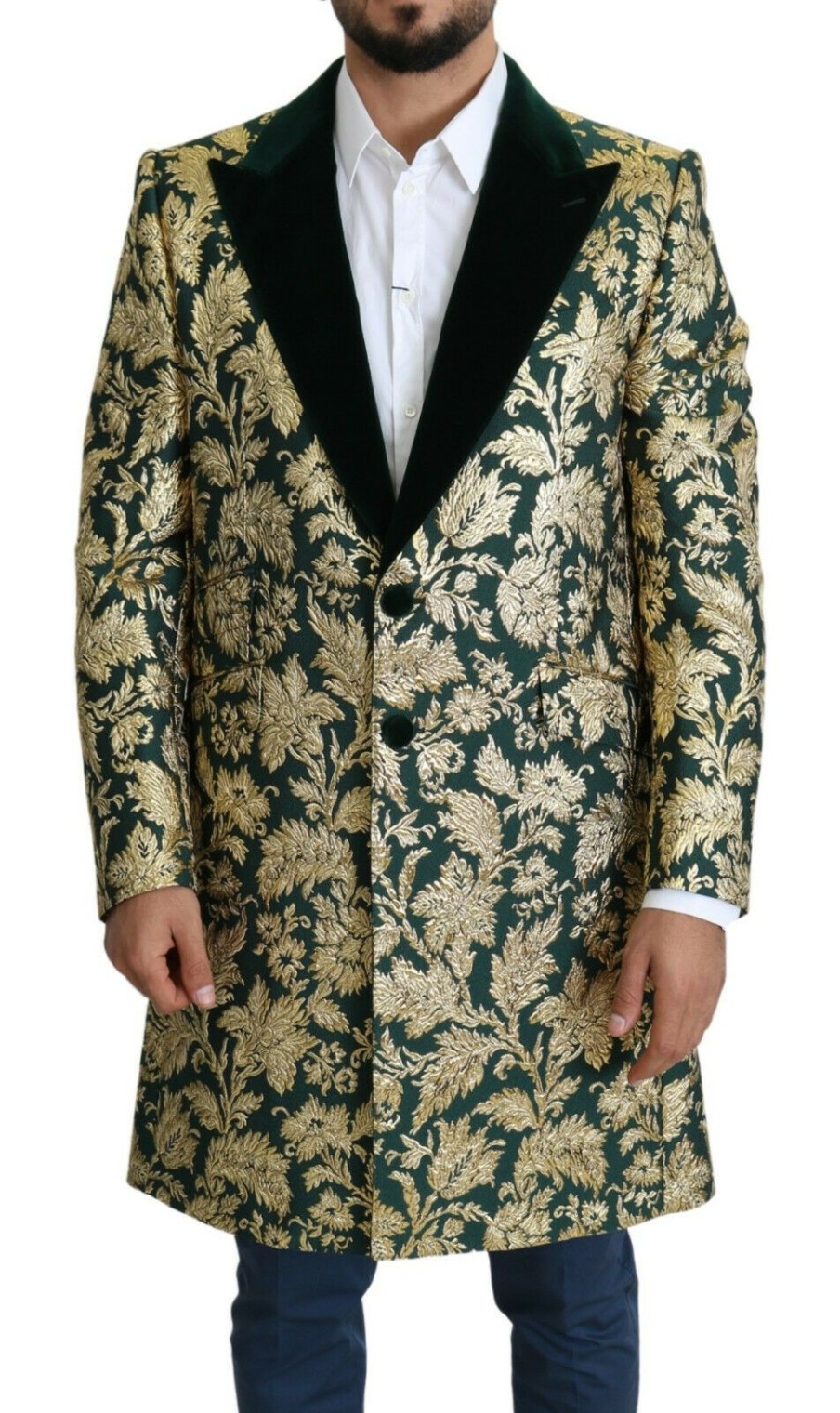 Men Dolce & Gabbana Men'S Jackets | Dolce & Gabbana Dolce & Gabbana Jacket Sicilia Green Gold Jacquard Lon