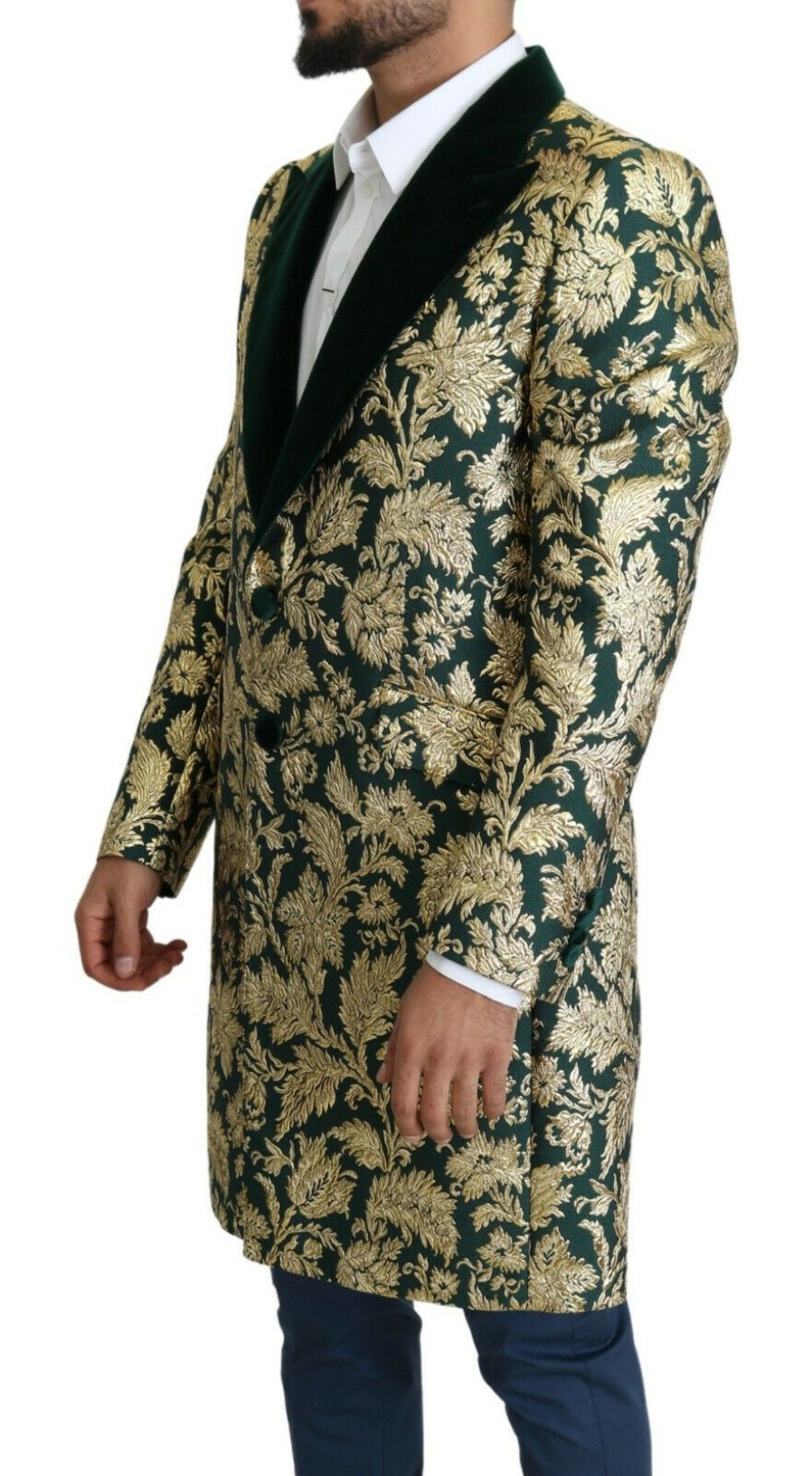 Men Dolce & Gabbana Men'S Jackets | Dolce & Gabbana Dolce & Gabbana Jacket Sicilia Green Gold Jacquard Lon