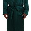 Men Dolce & Gabbana Men'S Sleepwear | Dolce & Gabbana Green Silk Waist Belt Robe Sleepwear