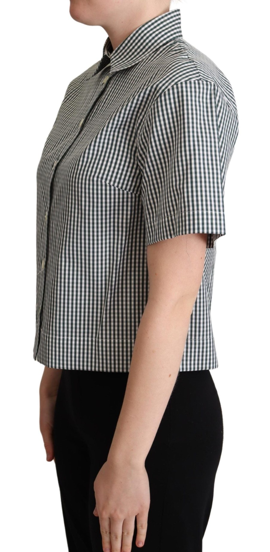 Women Dolce & Gabbana Women'S Shirts | Dolce & Gabbana White Green Cotton Check Shirt Blouse Top