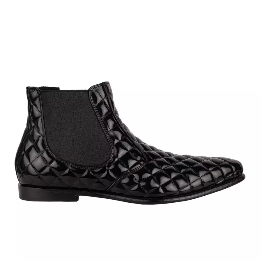 Men Dolce & Gabbana Men'S Boots | Dolce & Gabbana Quilted Calfskin Leather Beatles Ankle Boot