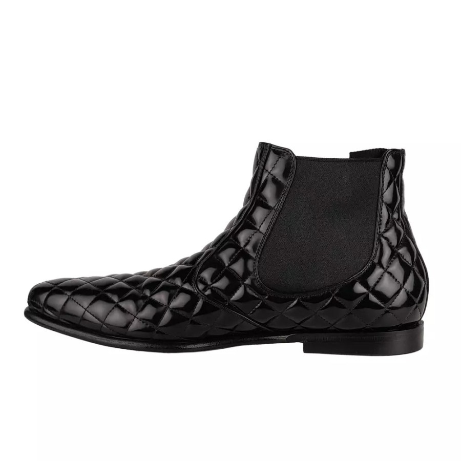 Men Dolce & Gabbana Men'S Boots | Dolce & Gabbana Quilted Calfskin Leather Beatles Ankle Boot