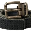 Men Dolce & Gabbana Men'S Belts | Dolce & Gabbana Black Leather Perforated Gold Buckle Belt