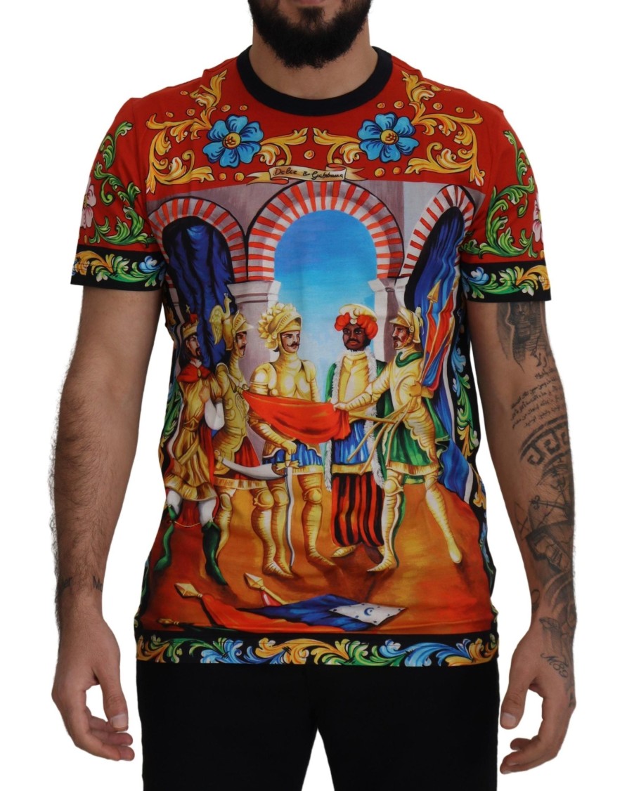 Men Dolce & Gabbana Men'S T-Shirts | Dolce & Gabbana Majolica Soldier Cotton Mens Exclusive T-Shirt