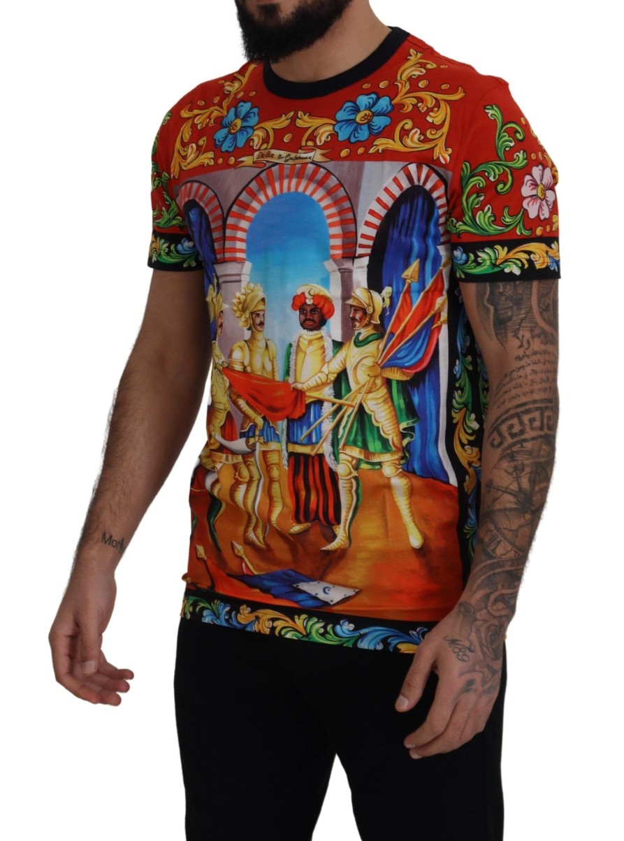 Men Dolce & Gabbana Men'S T-Shirts | Dolce & Gabbana Majolica Soldier Cotton Mens Exclusive T-Shirt