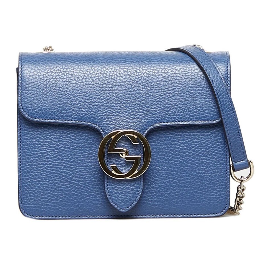 Women Gucci Women'S Crossbody Bags | Gucci Elegant Cobalt Blue Calfskin Shoulder Bag