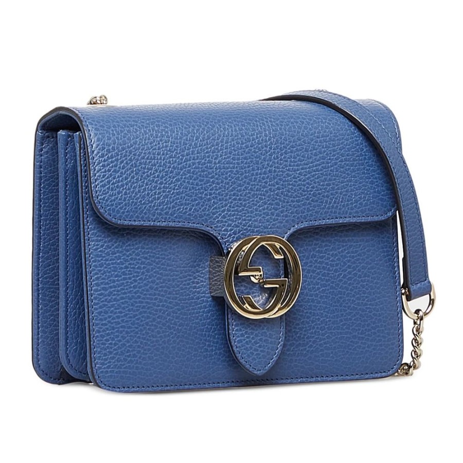 Women Gucci Women'S Crossbody Bags | Gucci Elegant Cobalt Blue Calfskin Shoulder Bag