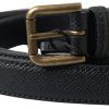 Men Dolce & Gabbana Men'S Belts | Dolce & Gabbana Black Leather Gold Metal Buckle Men Belt