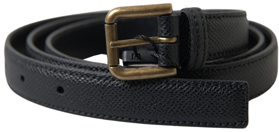 Men Dolce & Gabbana Men'S Belts | Dolce & Gabbana Black Leather Gold Metal Buckle Men Belt