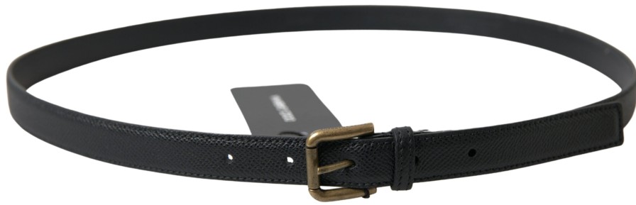 Men Dolce & Gabbana Men'S Belts | Dolce & Gabbana Black Leather Gold Metal Buckle Men Belt