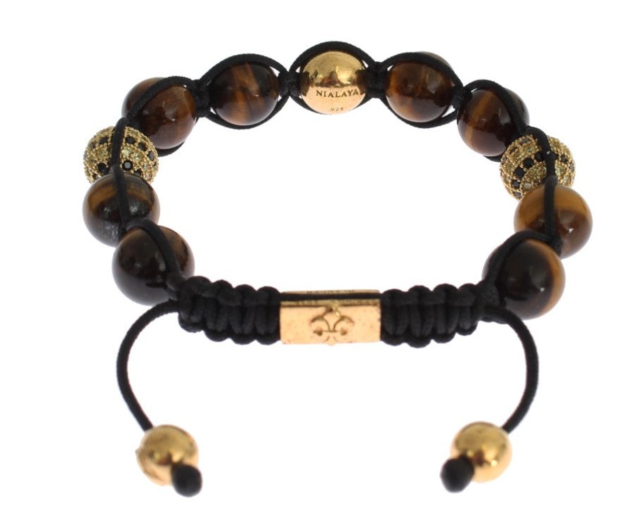 Women Nialaya Women'S Bracelets | Nialaya Cz Brown Tigers Eye 925 Silver Bracelet