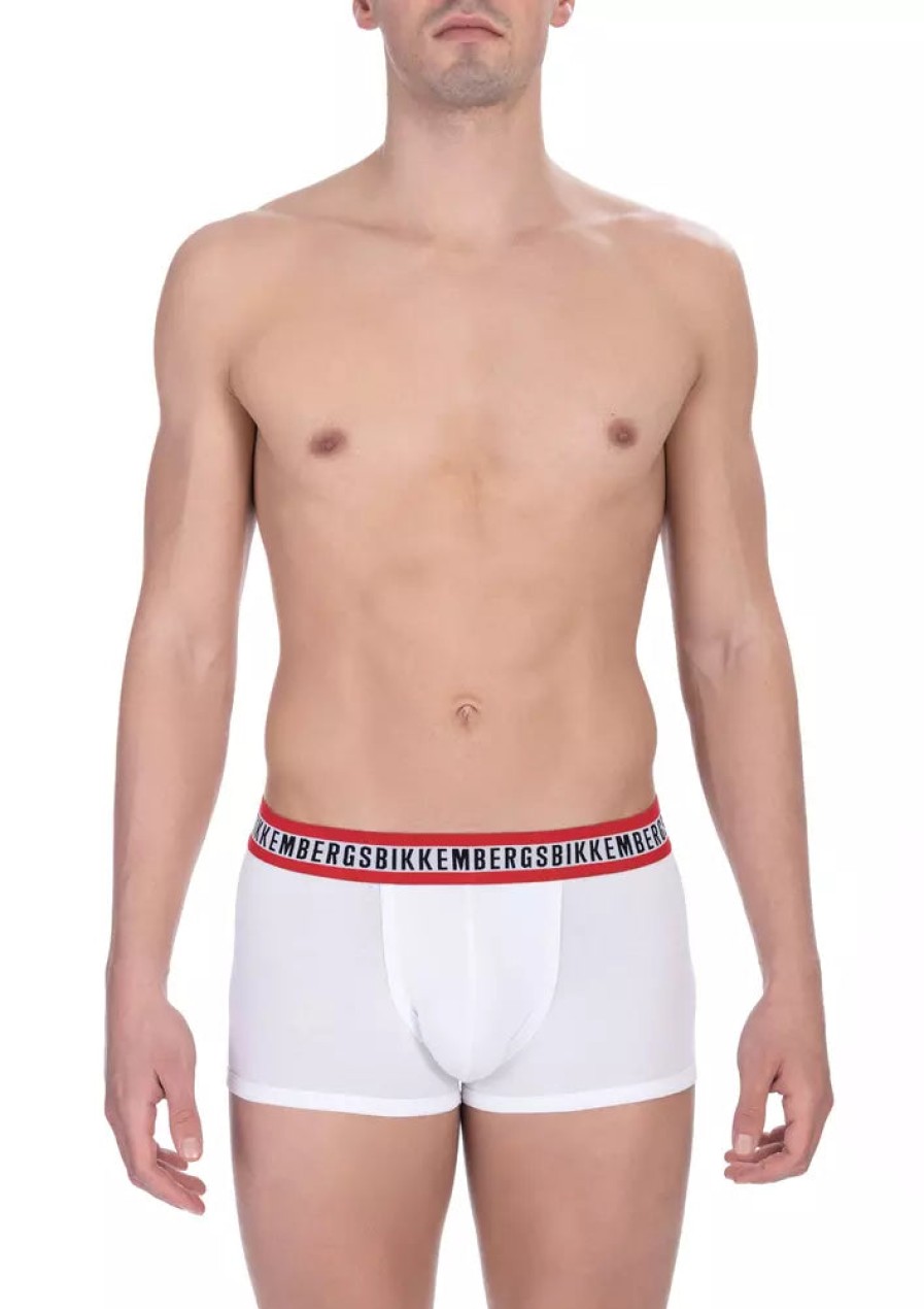 Men Bikkembergs Men'S Underwear | Bikkembergs Elegant White Cotton Trunks Duo Pack