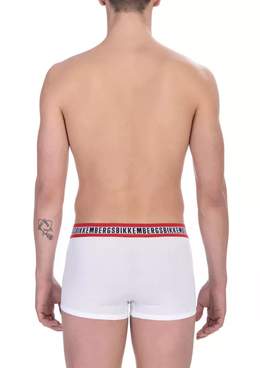 Men Bikkembergs Men'S Underwear | Bikkembergs Elegant White Cotton Trunks Duo Pack