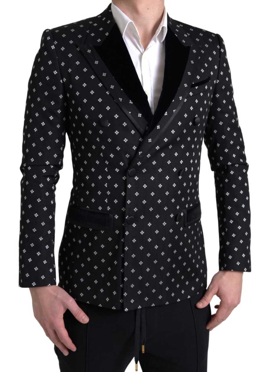 Men Dolce & Gabbana Men'S Blazers | Dolce & Gabbana Black Slim Fit Double Breasted Blazer