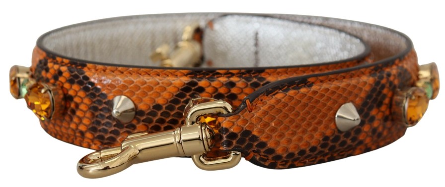 Women Dolce & Gabbana Women'S Belts | Dolce & Gabbana Orange Crystals Leather Bag Accessory Shoulder Strap