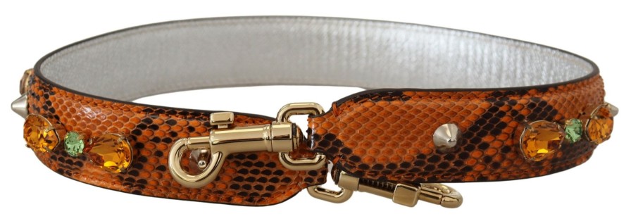 Women Dolce & Gabbana Women'S Belts | Dolce & Gabbana Orange Crystals Leather Bag Accessory Shoulder Strap