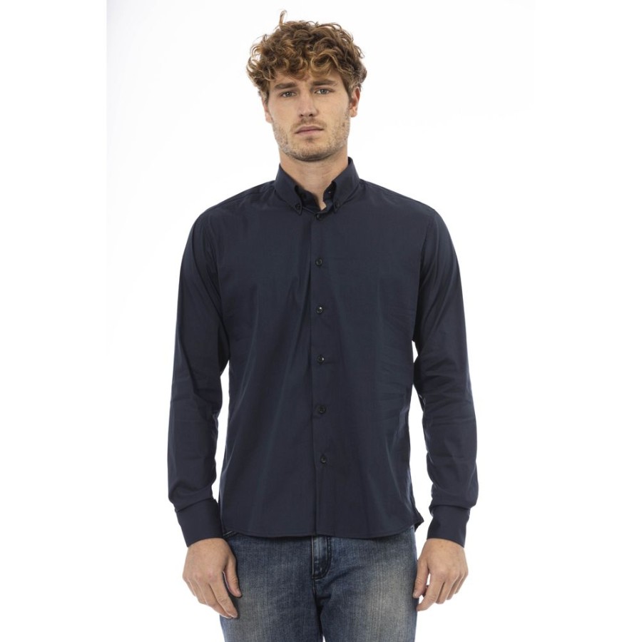 Men Baldinini Trend Men'S Shirts | Baldinini Trend Baldinini Trend Blue Cotton Shirt - Italian Elegance