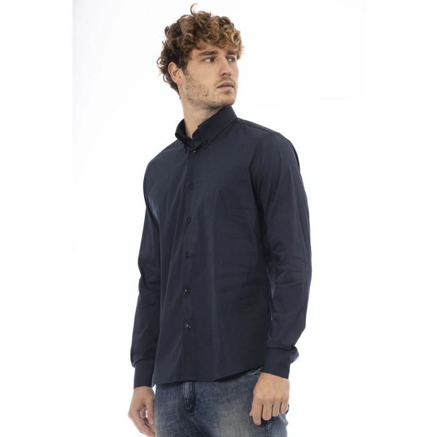 Men Baldinini Trend Men'S Shirts | Baldinini Trend Baldinini Trend Blue Cotton Shirt - Italian Elegance