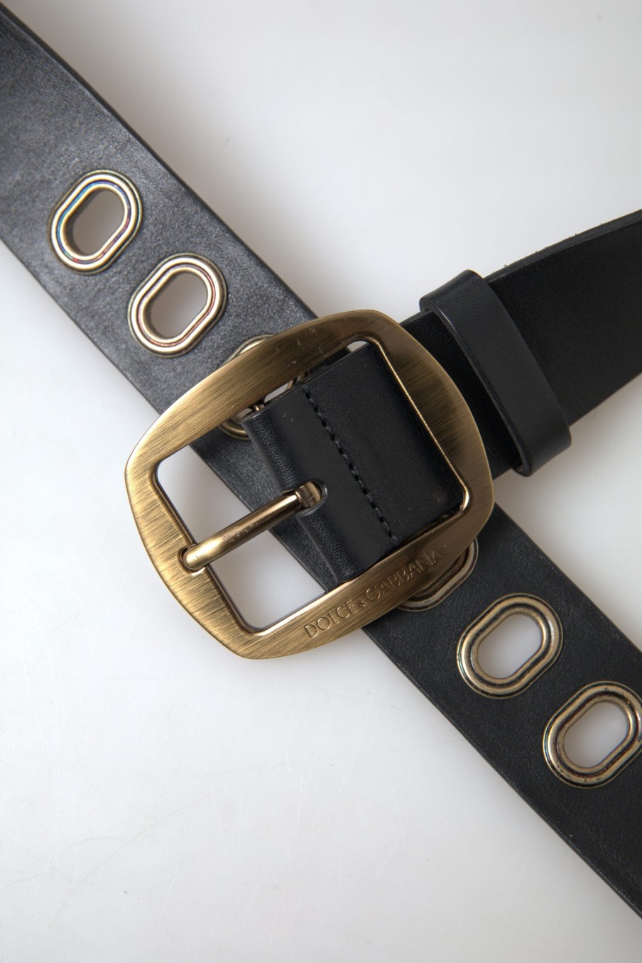 Men Dolce & Gabbana Men'S Belts | Dolce & Gabbana Black Leather Gold Metal Buckle Men Belt