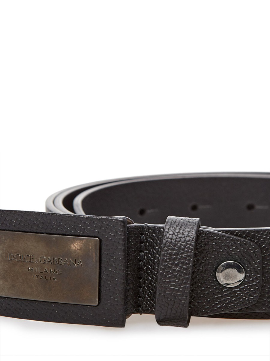 Men Dolce & Gabbana Men'S Belts | Dolce & Gabbana Black Leather Belt With Logo Buckle