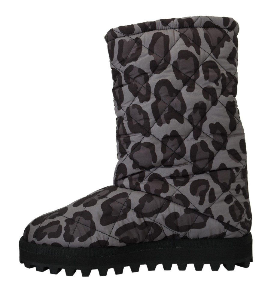 Men Dolce & Gabbana Men'S Boots | Dolce & Gabbana Gray Leopard Boots Padded Mid Calf Shoes