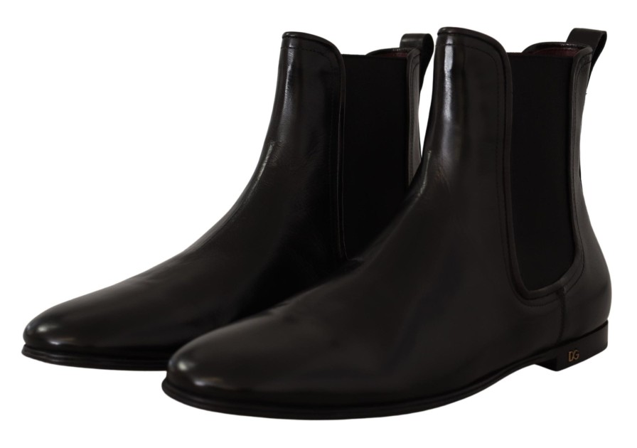 Men Dolce & Gabbana Men'S Boots | Dolce & Gabbana Black Leather Derby Boots Ankle