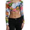 Women Dolce & Gabbana Women'S Tops & T-Shirts | Dolce & Gabbana Multicolor Floral Long Sleeves Cropped Top