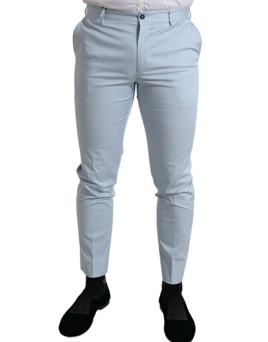 Men Dolce & Gabbana Men'S Jeans & Pants | Dolce & Gabbana Sky Blue Cotton Stretch Skinny Pants