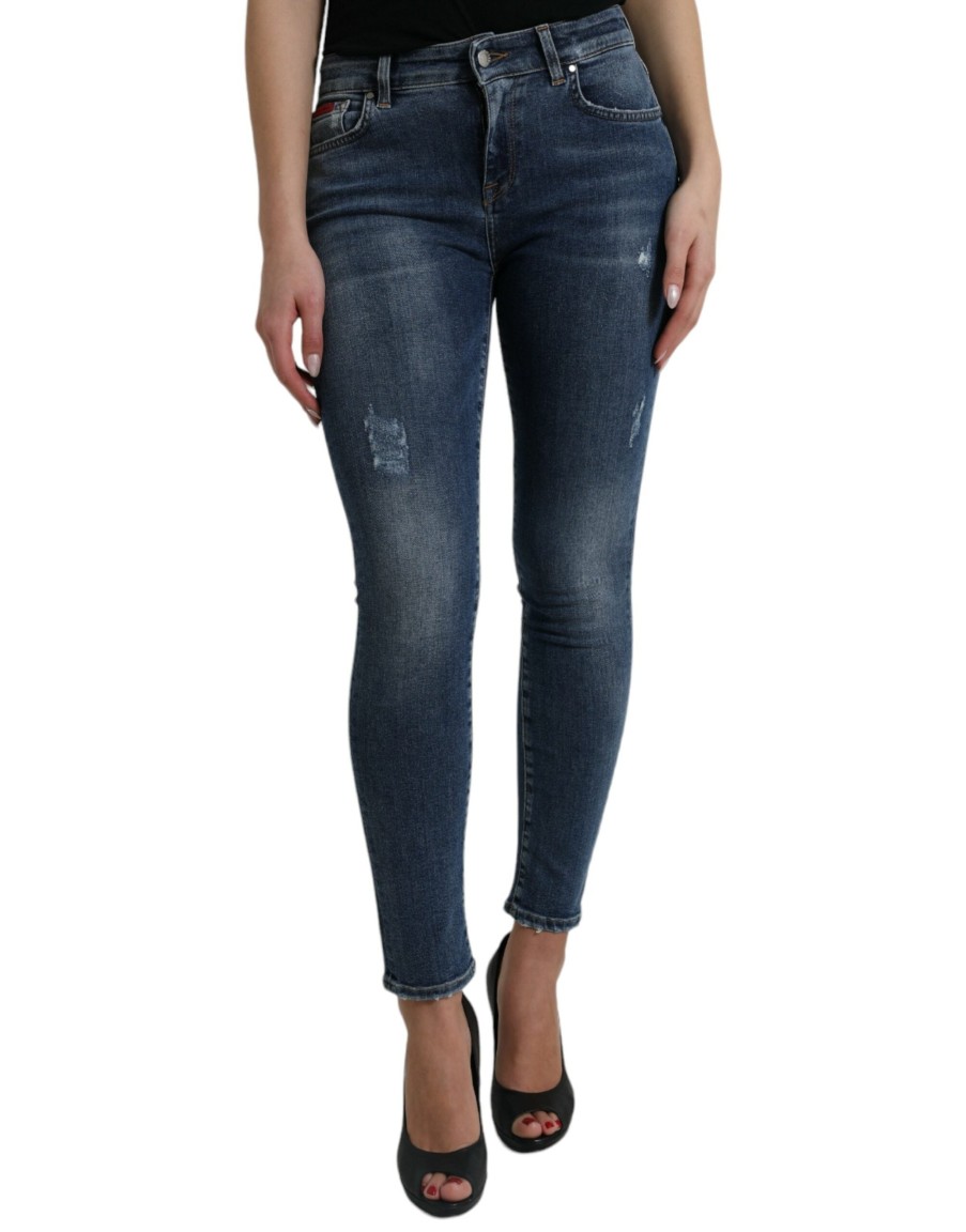 Women Dolce & Gabbana Women'S Pants & Jeans | Dolce & Gabbana Dark Blue Washed Skinny Mid Waist Denim Jeans