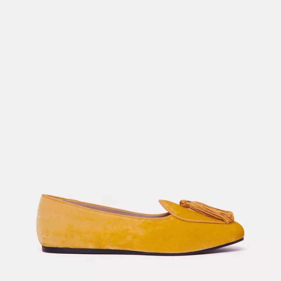 Women Charles Philip Women'S Flat Shoes | Charles Philip Elegant Yellow Velvet Flat With Tassel