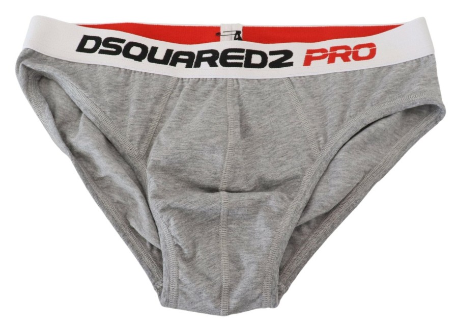 Men Dsquared² Men'S Underwear | Dsquared Gray Logo Cotton Stretch Men Brief Pro Underwear